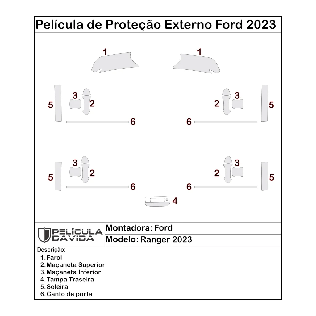 Pelicula proteção ppf externo Ford ranger 2023