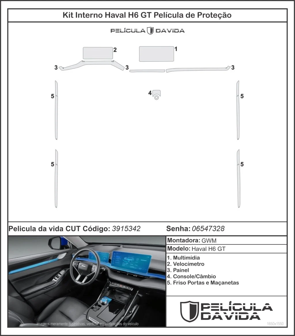 Pelicula proteção kit full GWM Haval H6 GT Antiriscos Brilho