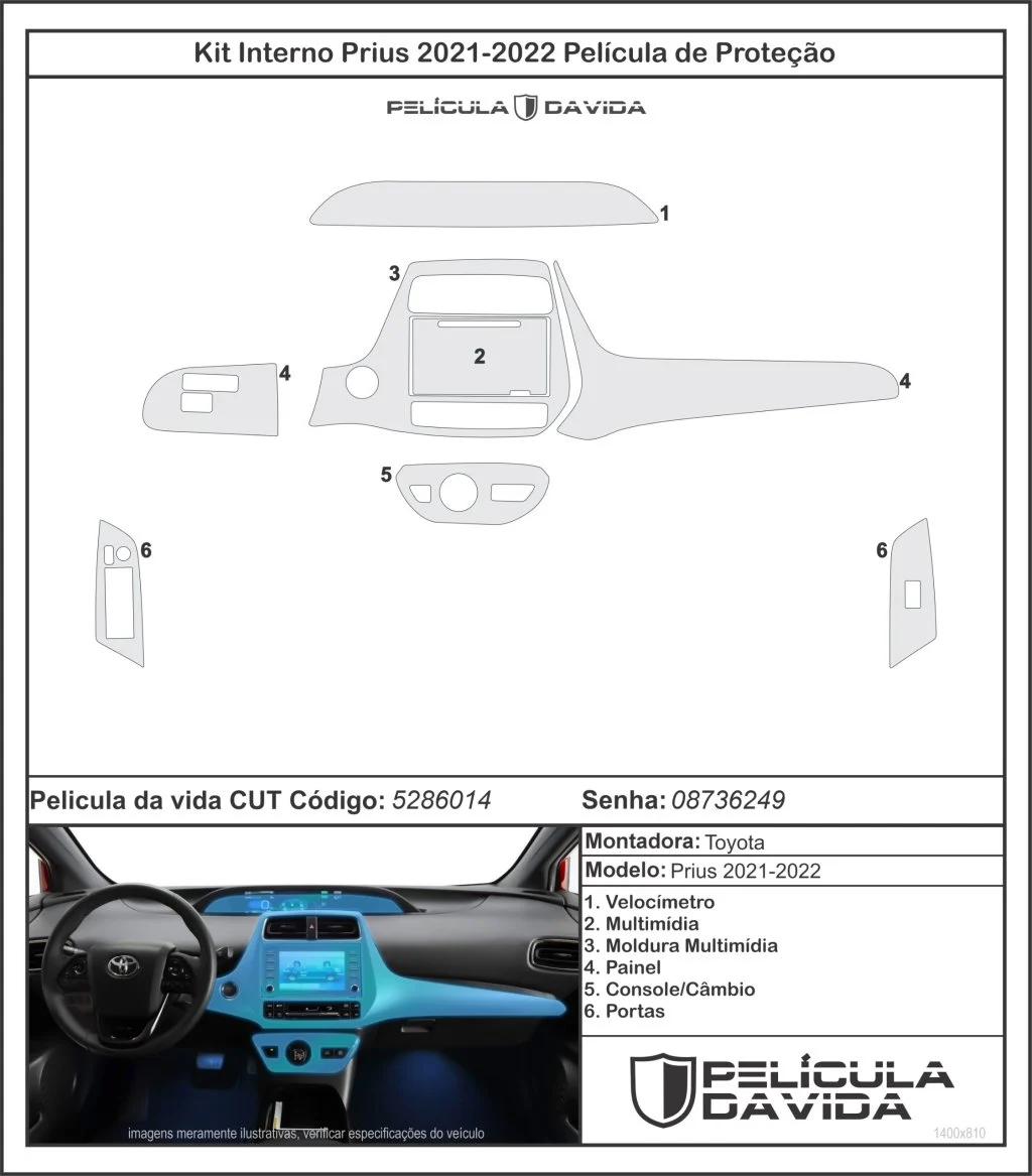 Pelicula proteção kit interno Toyota Prius 2021-2022